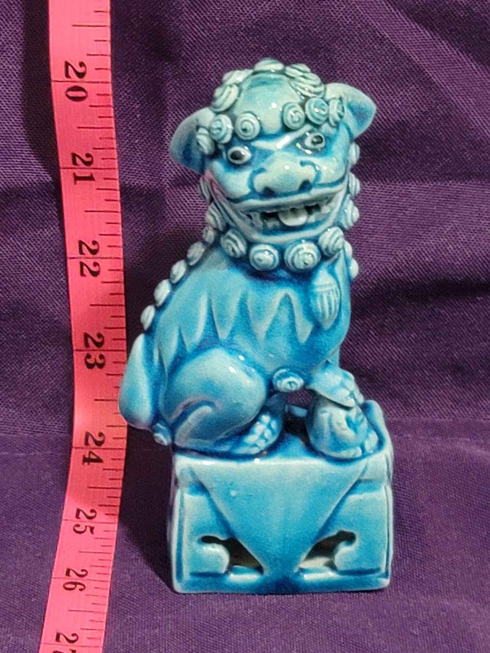 Vintage Turquoise Blue Ceramic Foo Dog Guardian Lion Figurine